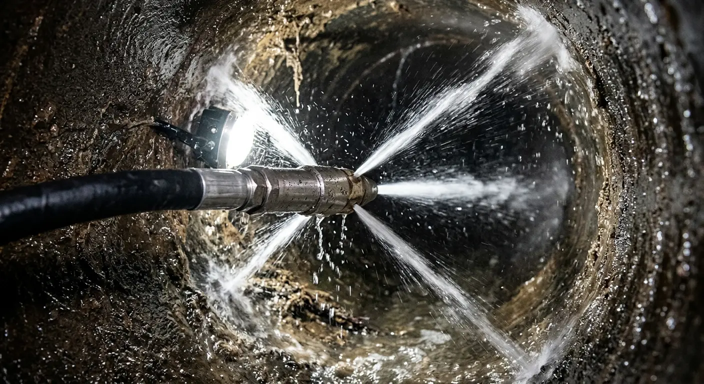 High-pressure hydro jetting nozzle cleaning sewer pipe for Trenchless Sewer Repair in Susanville